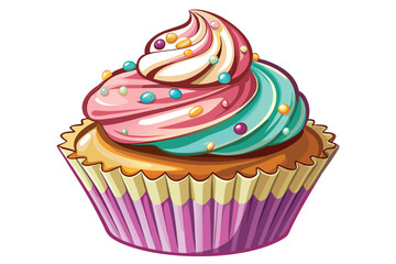 Whimsical Cupcake Delight A Colorful Cartoon Treat with Swirled Frosting and Sprinkles Ready to Be Enjoyed