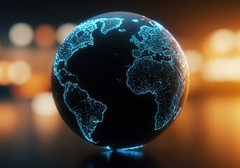 Futuristic glowing digital earth globe abstract connected world technology network blue