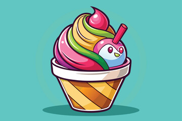 Monochrome Ice Cream Cone with Dripping Chocolate Delicious Dessert Delight, Classic Design for Prints and Stickers