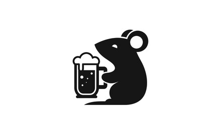 Simple black silhouette icon of a mouse holding a beer mug.