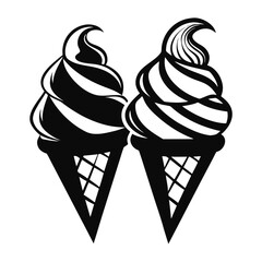 Monochrome Ice Cream Cone with Dripping Chocolate Delicious Dessert Delight, Classic Design for Prints and Stickers