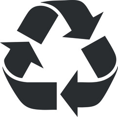 Black recycling symbol with three arrows forming a triangular loop representing environmental sustainability and waste reduction