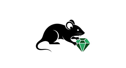 Black mouse silhouette holding a precious green diamond.