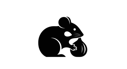 Simple black silhouette of a mouse holding a large nut icon.