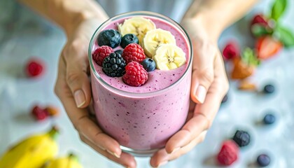 Healthy smoothie with berries and bananas