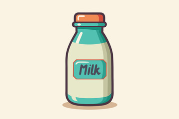 Charming Milk Bottle Illustration Fresh Dairy Delightful Beverage Graphic Design Minimalist Style and Soft Pastel Colors