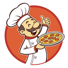 Delightful Pizza Chef Illustration A Whimsical Mascot Ready to Serve Fresh and Delicious Pizza with a Smile and Enthusiasm