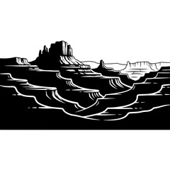 Grand canyon landscape silhouette isolated on white background