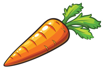 Vibrant Cartoon Carrot with Lush Green Leaves A Colorful and Whimsical Illustration for Healthy Eating and Farm Fresh Produce