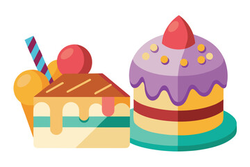 Colorful Assortment of Delicious Cartoon Desserts A Tempting Sweet Treat Collection Featuring Cupcakes and Fruit