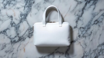 Elegant white leather handbag on a luxurious marble surface conveying style and sophistication