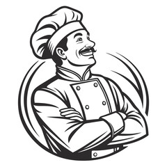 Cartoon Chef Mascot with Mustache and Arms Crossed Character Design for Restaurants and Culinary Businesses Logo Branding