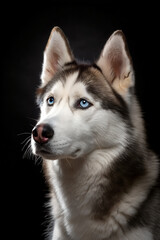 Husky Portrait On Dark Background