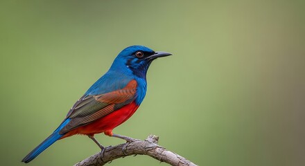 Obraz premium Superb Starling perched on a branch, showcasing vibrant blue, red, and brown plumage