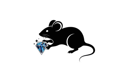 Black mouse silhouette holding a sparkling blue diamond jewel.