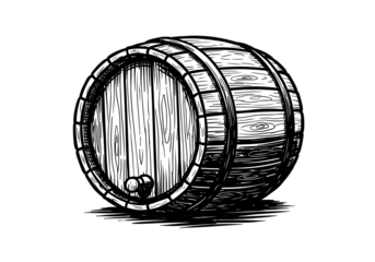 Vintage Detailed White Barrel Illustration On Black Background Isolated PNG