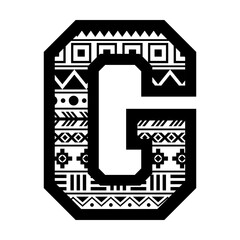 Letter G with aztec tribal ethnic motif svg cut file. Isolated vector illustration.