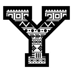 Letter Y with aztec tribal ethnic motif svg cut file. Isolated vector illustration.