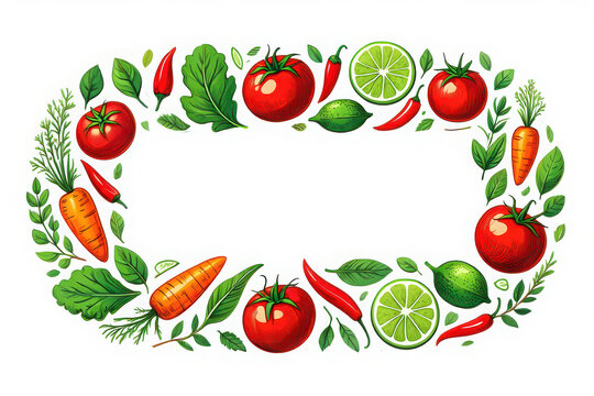 Oval frame of fresh vegetables and herbs with copy space - Powered by Adobe