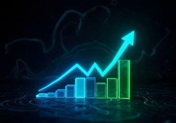 Visualize success with a vibrant neon chart showing growth and positive financial performance trending upwards