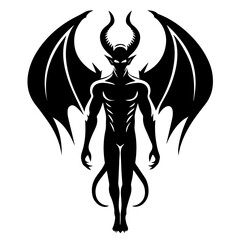 Demon Silhouette with Wings | Evil Devil Vector | Dark Gothic Fantasy Design