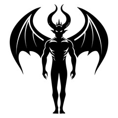 Demon Silhouette with Wings | Evil Devil Vector | Dark Gothic Fantasy Design