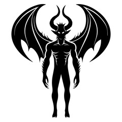 Demon Silhouette with Wings | Evil Devil Vector | Dark Gothic Fantasy Design