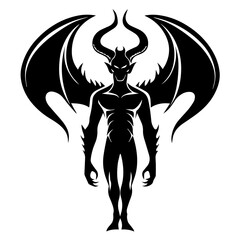 Demon Silhouette with Wings | Evil Devil Vector | Dark Gothic Fantasy Design
