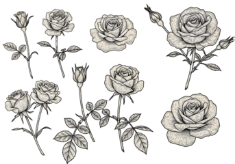 Vintage Floral Illustration Roses With Transparent Isolated Background