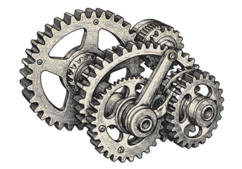 Vintage Gear Mechanism Illustration With Transparent Background