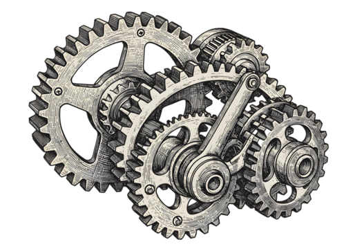 Vintage Gear Mechanism Illustration With Transparent Background - Powered by Adobe