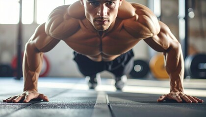 Muscular man doing push ups