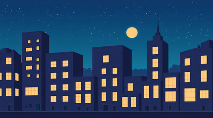 A retro-style nighttime city made in pixel art, featuring bright windows, blocky skyscrapers, and a nostalgic digital glow