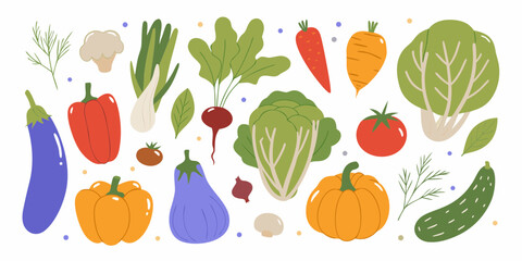 A vibrant collection of fresh healthy vegetables and herbs arranged in a delightful pattern