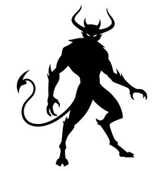 Obraz premium Devil Silhouette with Horns and Tail | Evil Demon Vector | Dark Fantasy Monster Design