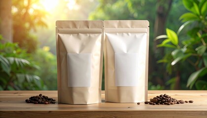Modern mockup of stand-up pouch packaging for coffee or tea, matte finish, blank label