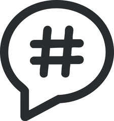 Obraz premium Black hashtag symbol inside a speech bubble representing social media and digital communication icon