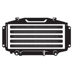 Black and white silhouette of Motorcycle radiator vector icon on white background