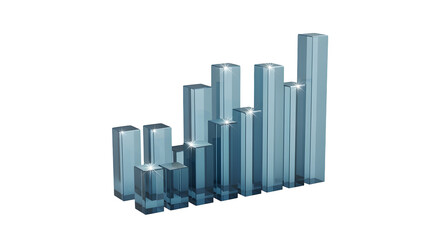 3D bar chart with sparkle highlights, isolated on white background