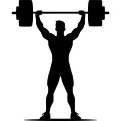 Strength Unleashed: A powerful silhouette of a weightlifter pushing boundaries with a heavy barbell over head, showcasing the unwavering resolve of sport and fitness enthusiasts