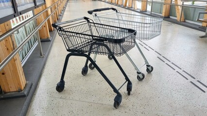 two shopping carts
Lonely shopping carts with handles in empty parking lot 