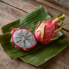 Dragon fruit and banana leaves