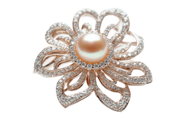 Pearl-centered brooch with timeless elegance isolated on transparent background