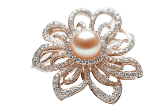 Pearl-centered brooch with timeless elegance isolated on transparent background