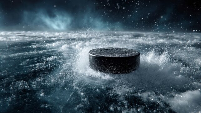 Hockey Puck Sliding on Frozen Ice Surface with Dynamic Motion Effect