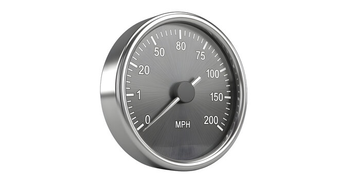Classic analog speedometer dial indicating speed on a white background.