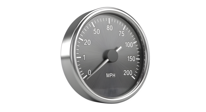 Classic analog speedometer dial indicating speed on a white background.