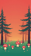 Fototapeta premium Enchanted forest scene in pixel-art with glowing mushrooms, fantasy trees, and dreamy pixel lighting
