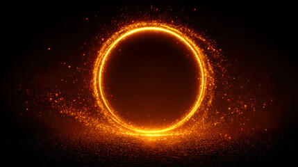 Captivating golden-orange energy ring radiates light against a dark background