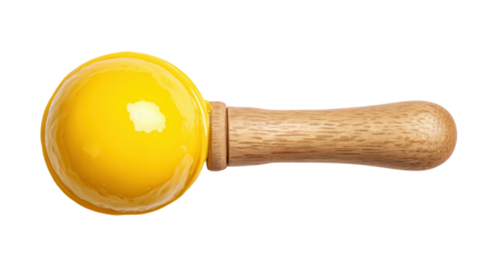 A wooden scoop with a vibrant yellow ball, perfect for culinary projects.